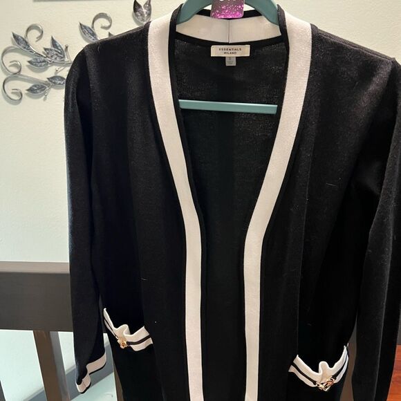 New Milano Black, White with Gold Accents on 2 Pockets  Sweater #MC013 - Picture 2 of 7